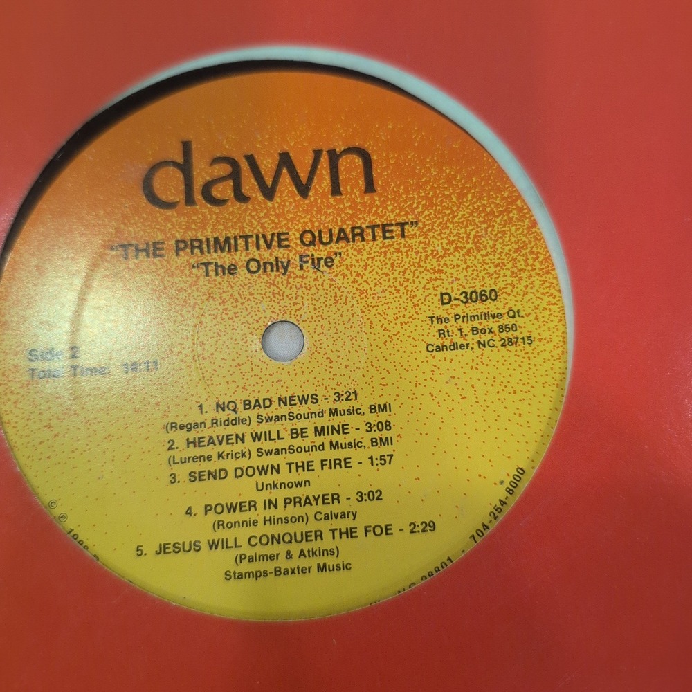 The Primitive Quartet The Only Fire Dawn Records D-3060 Gospel Vinyl LP Record - Picture 2 of 3